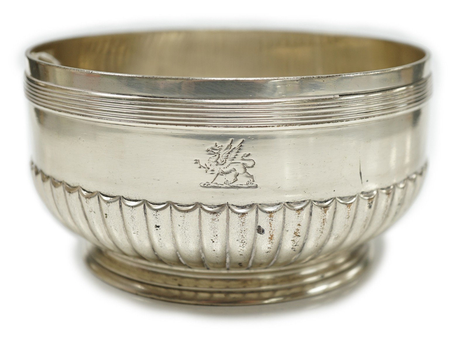 A late Victorian demi fluted silver circular bowl by R & S Garrard & Co, London, 1894, 14.1cn diameter, 14.6oz.